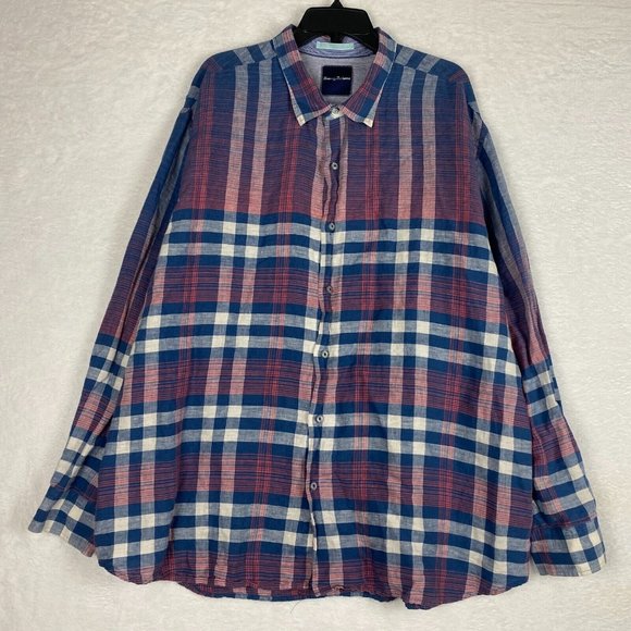 Tommy Bahama Other - Tommy Bahama Shirt Mens XXXL Red Blue Windowpane Plaid Linen Blend Button Up